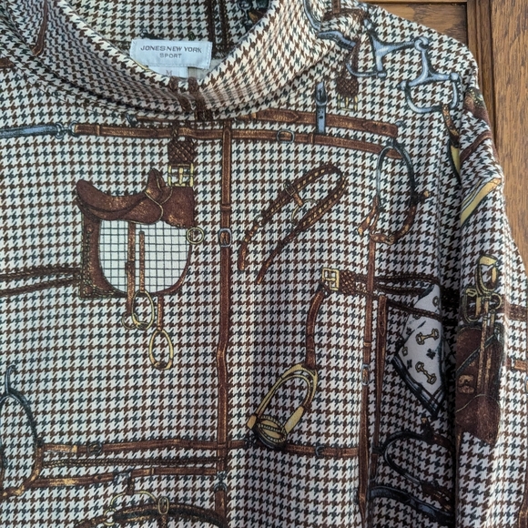 Jones New York Sport 100% Cotton Equestrian Print Long Sleeve Tunic Turtle Neck - Picture 4 of 10